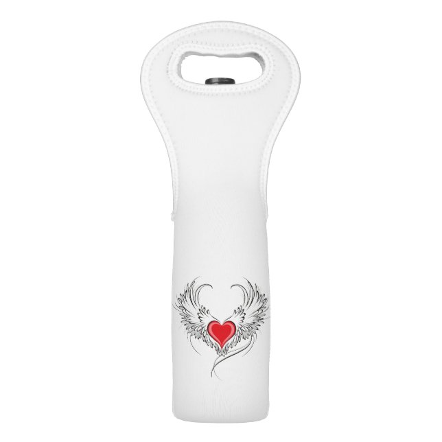 Red Angel Heart with wings Wine Bag (Front)