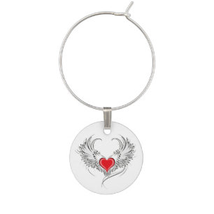 Red Angel Heart with wings Wine Charm