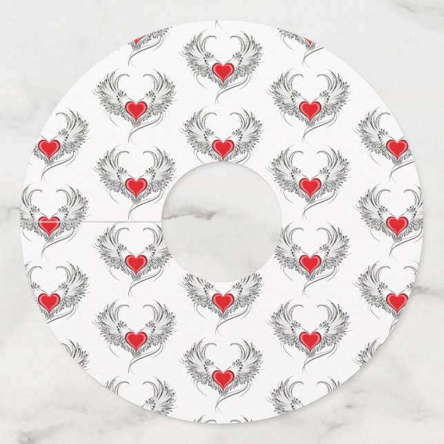 Red Angel Heart with wings Wine Glass Tag (Front)