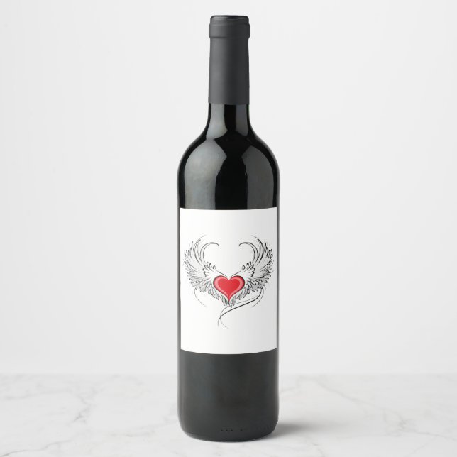 Red Angel Heart with wings Wine Label (Front)