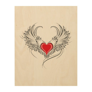 Red Angel Heart with wings Wood Wall Art