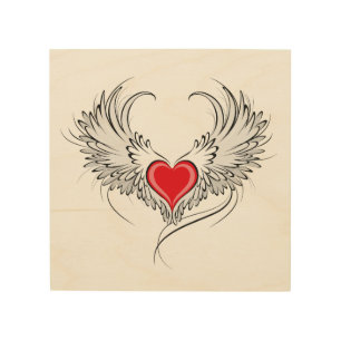 Red Angel Heart with wings Wood Wall Art