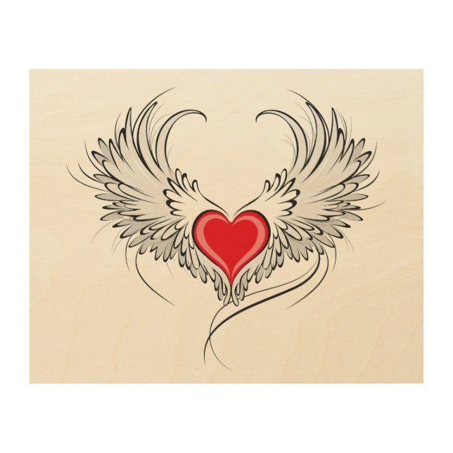 Red Angel Heart with wings Wood Wall Art (Front)