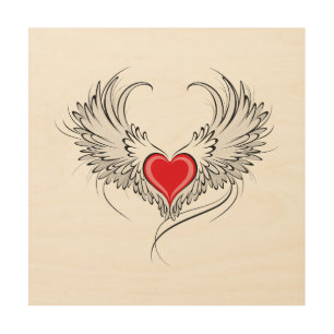 Red Angel Heart with wings Wood Wall Art