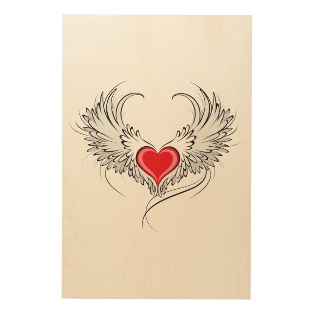 Red Angel Heart with wings Wood Wall Art (Front)