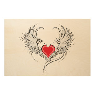 Red Angel Heart with wings Wood Wall Art