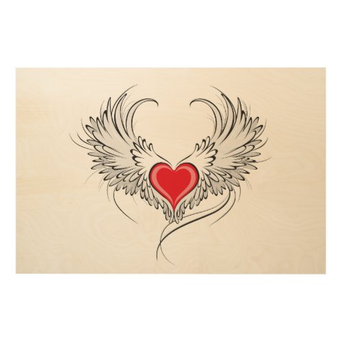 Red Angel Heart with wings Wood Wall Art