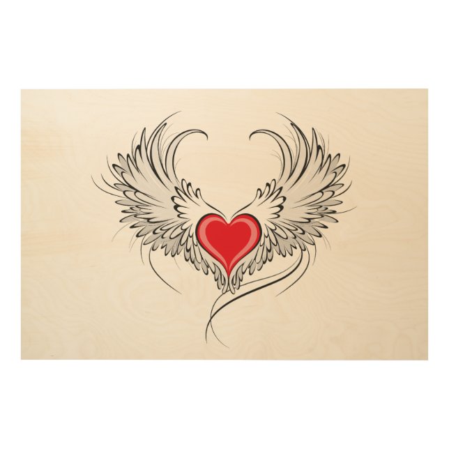 Red Angel Heart with wings Wood Wall Art (Front)