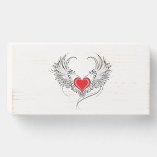 Red Angel Heart with wings Wooden Box Sign