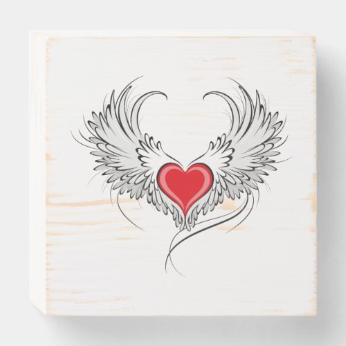 Red Angel Heart with wings Wooden Box Sign