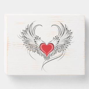 Red Angel Heart with wings Wooden Box Sign