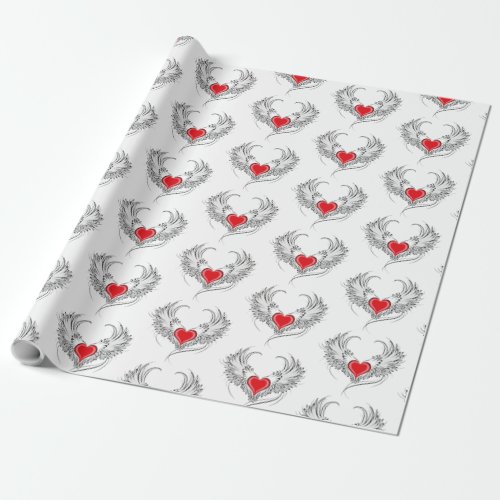 Red Angel Heart with wings Wrapping Paper