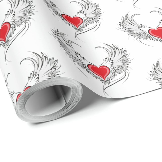 Red Angel Heart with wings Wrapping Paper (Roll Corner)