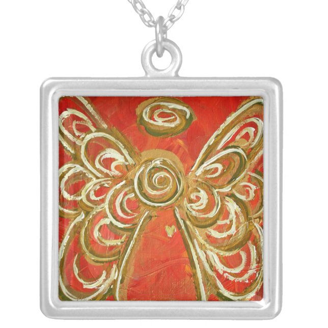 Red Angel Wings Silver Necklace (Front)