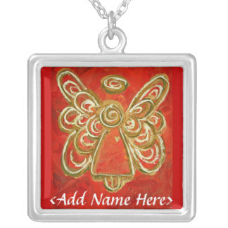 Red Angel Wings Silver Necklace with Name