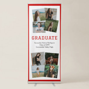 Red Angled Eight-Photo Graduation Retractable Banner