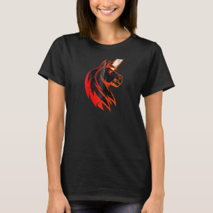 Red Angry Fire Bad Horse Unicorn With Chainsaw Coo T-Shirt