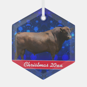 Red Angus Bull Christmas Ceramic Ornament