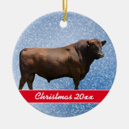 Red Angus Bull Christmas Ceramic Ornament