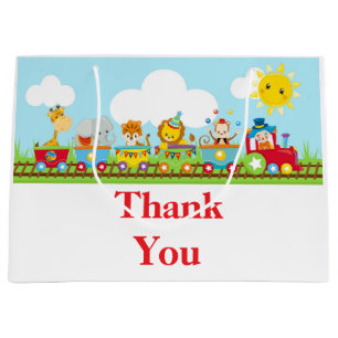 Red Animal Circus Train Kids Birthday Thank You Large Gift Bag