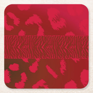 Red Animal Fur Pattern Square Paper Coaster