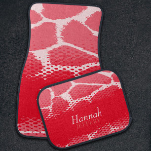 Red animal print named graphic car mats