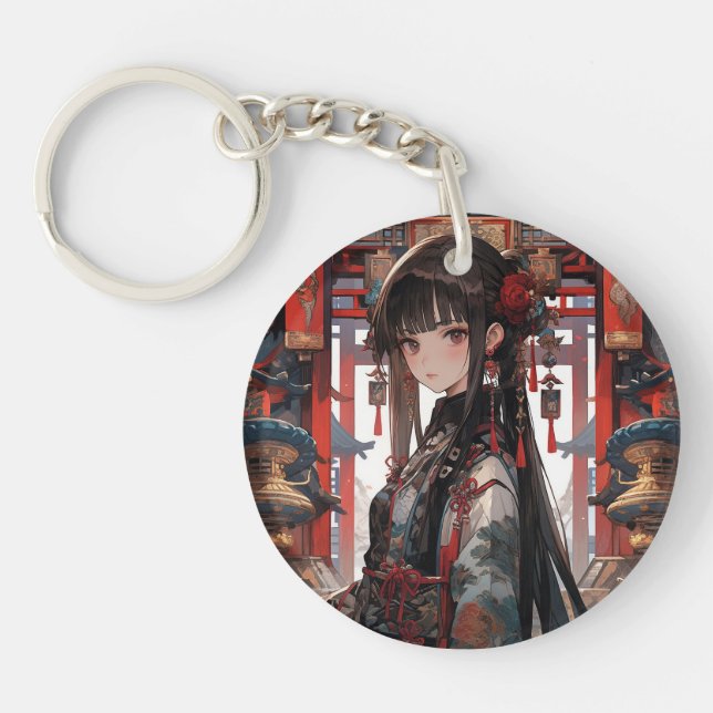 Red Anime Princess Bag Charm Keychain (Front)