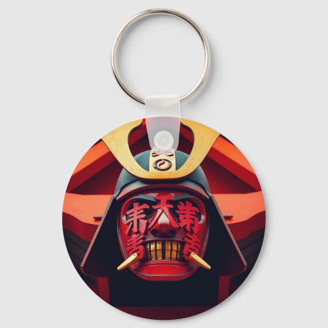 Red anime samurai mask keychain (Front)