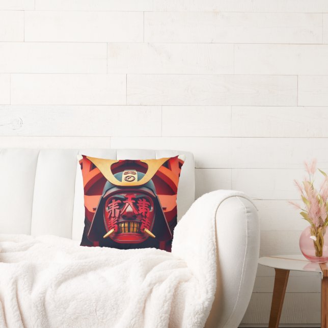 Red anime samurai mask throw pillow (Couch)
