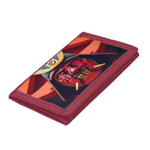 Red anime samurai mask trifold wallet