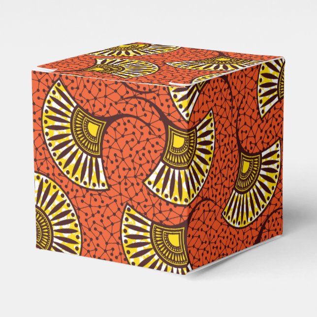 Red Ankara Fan Print Favor Boxes (Front Side)