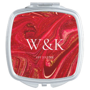 Red Anniversary wedding couple monogram initials Compact Mirror
