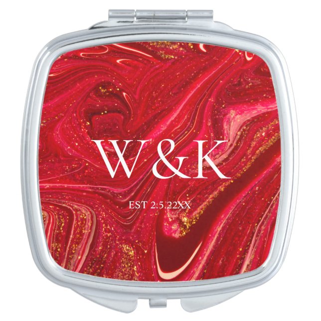 Red Anniversary wedding couple monogram initials Compact Mirror (Front)