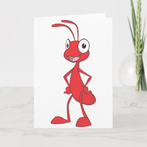 Red Ant Standing Arms on Waist Cartoon Shirt Card