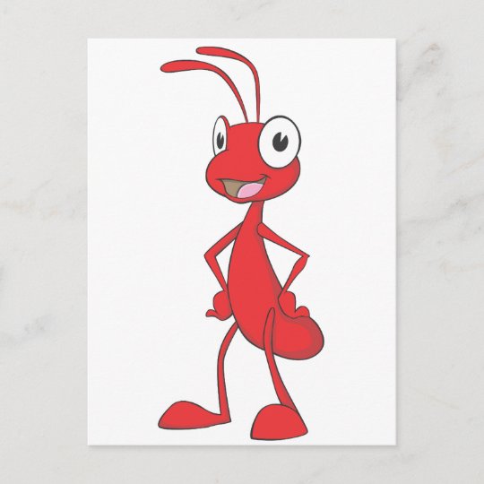 Red Ant Standing Arms On Waist Cartoon Shirt Postcard