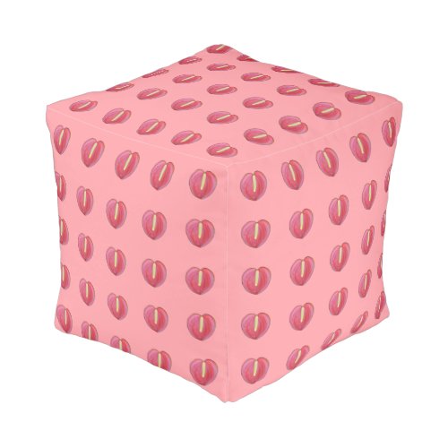 Red Anthurium Flower Seamless Pattern on Cube Pouf