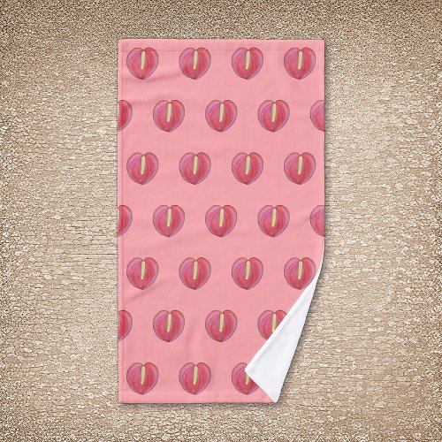 Red Anthurium Flower Seamless Pattern on Hand Towel