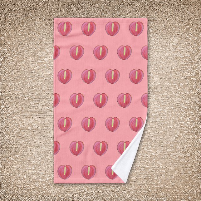 Red Anthurium Flower Seamless Pattern on Hand Towel (Red Anthurium flower seamless pattern on hand towel)