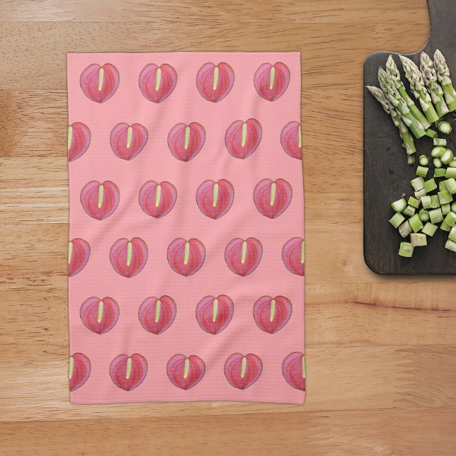 Red Anthurium Flower Seamless Pattern on Kitchen Towel (Red Anthurium flower seamless pattern on kitchen towel)