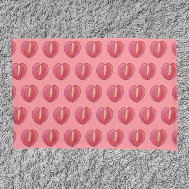 Red Anthurium Flower Seamless Pattern on Pillow Case (Red Anthurium flower seamless pattern on pillow case)