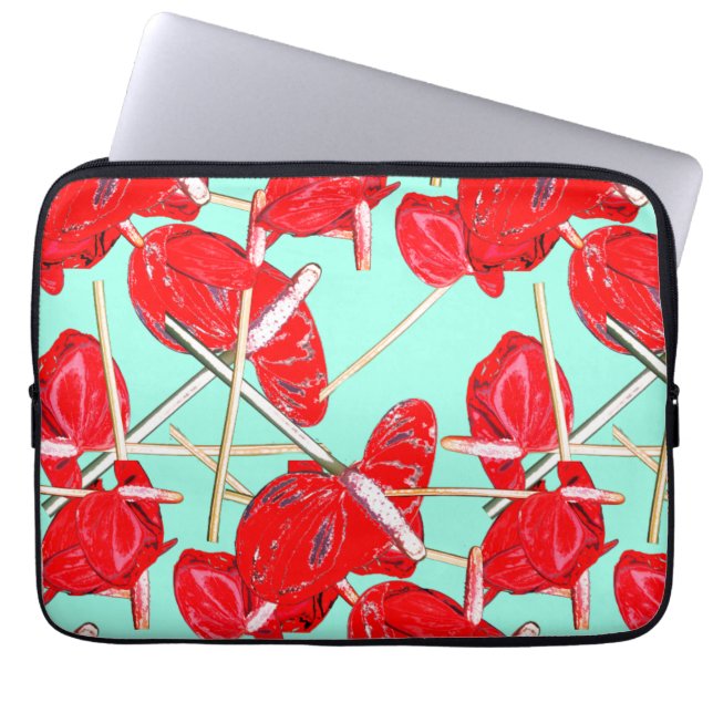 Red Anthurium Flowers Pattern Computer Sleeve (Front)