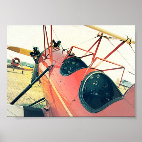 Red Antique Airplane Cockpit Poster