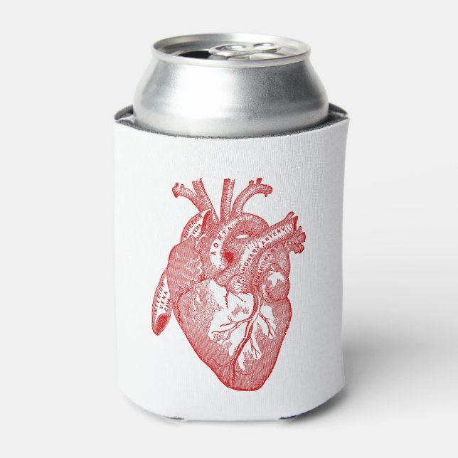 Red Antique Anatomical Heart Can Cooler (Can Front)