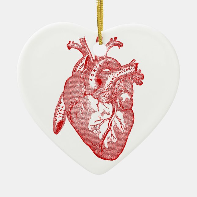 Red Antique Anatomical Heart Ceramic Ornament (Front)