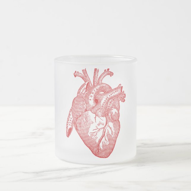 Red Antique Anatomical Heart Frosted Glass Coffee Mug (Center)