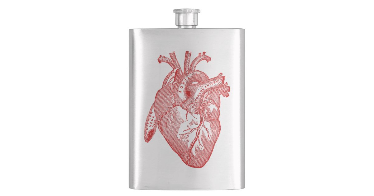 Red Antique Anatomical Heart Hip Flask | Zazzle