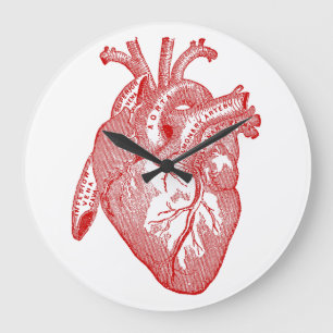 Red Antique Anatomical Heart Large Clock