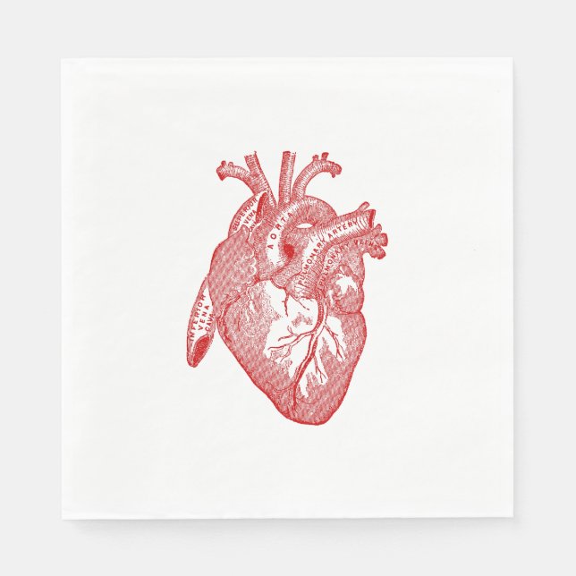 Red Antique Anatomical Heart Napkins (Front)
