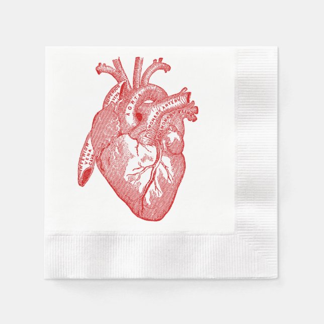 Red Antique Anatomical Heart Napkins (Front)