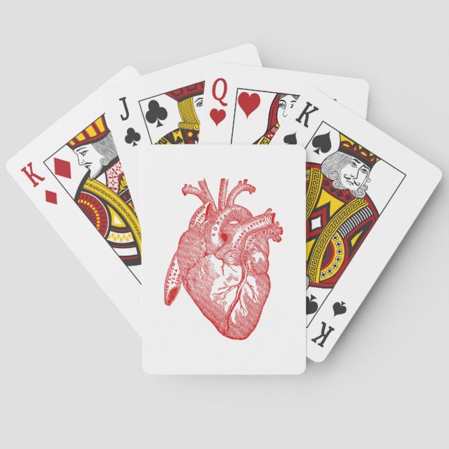 Red Antique Anatomical Heart Poker Cards (Back)